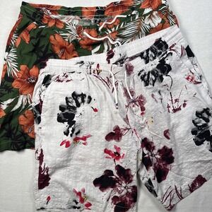 Jogal Shop Hawaiian Lot 2 Pair Floral Shorts 2XL XXL Green Orange Palm/White